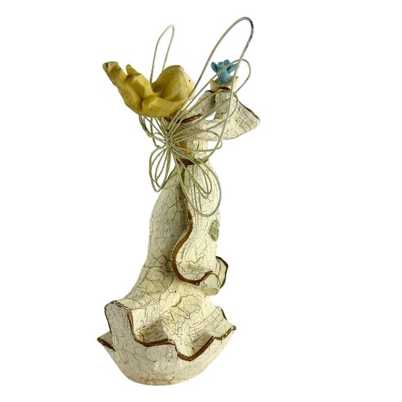 Vintage Tender Hearts Angel Figurine with Bluebird, Wire Wings, Crackle Finish - Picture 10 of 16